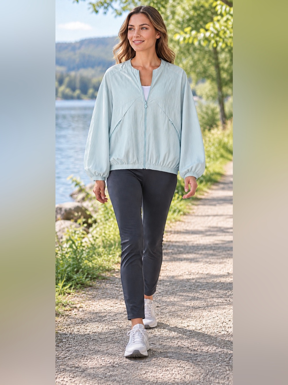 Light Blue Women's Lightweight Zip-Front Jacket